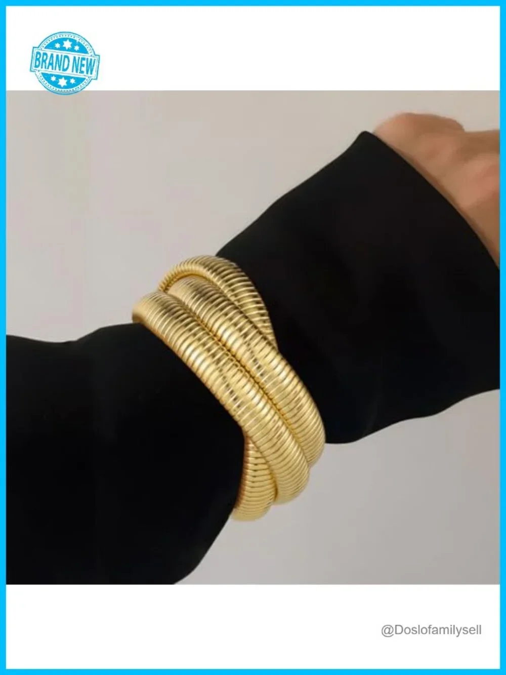 18K Gold Plated Chunky Stainless Steel Stretch Bangle Bracelet Stack